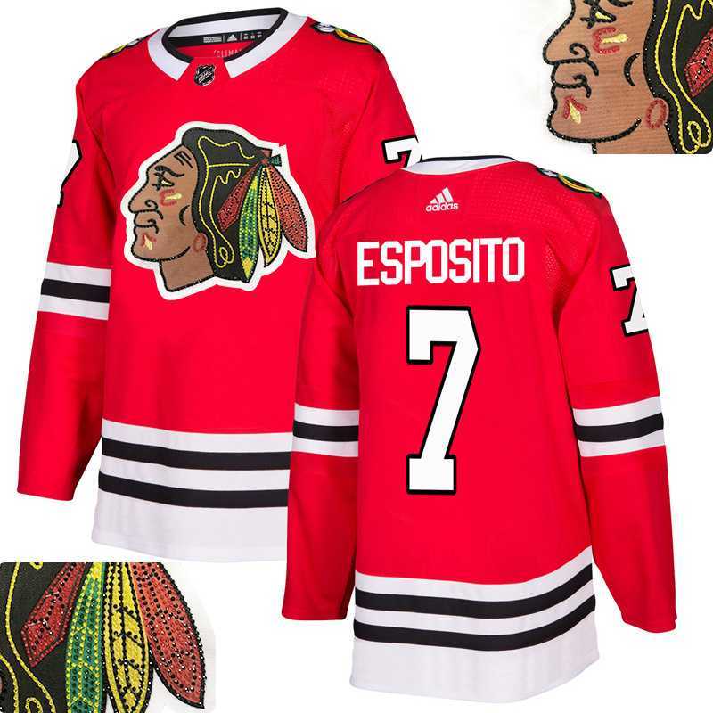 Blackhawks #7 Esposito Red With Special Glittery Logo Adidas Jersey
